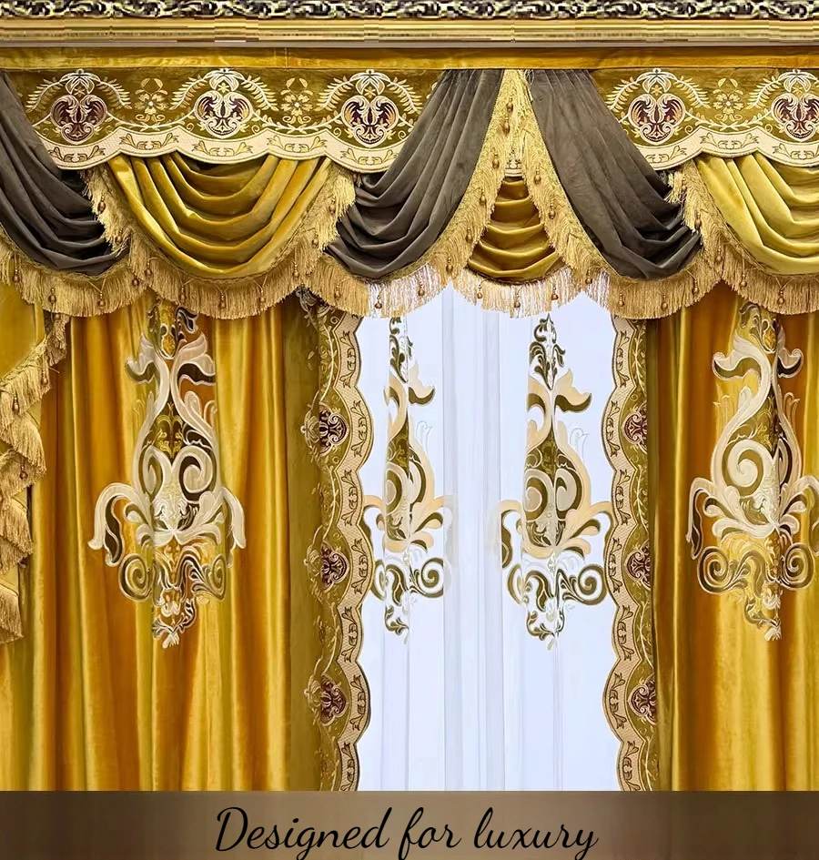 European Style Luxurious Atmosphere Golden Ice Velvet Embroidery Living Room and Bedroom Custom Size Luxury Blackout Fashion
