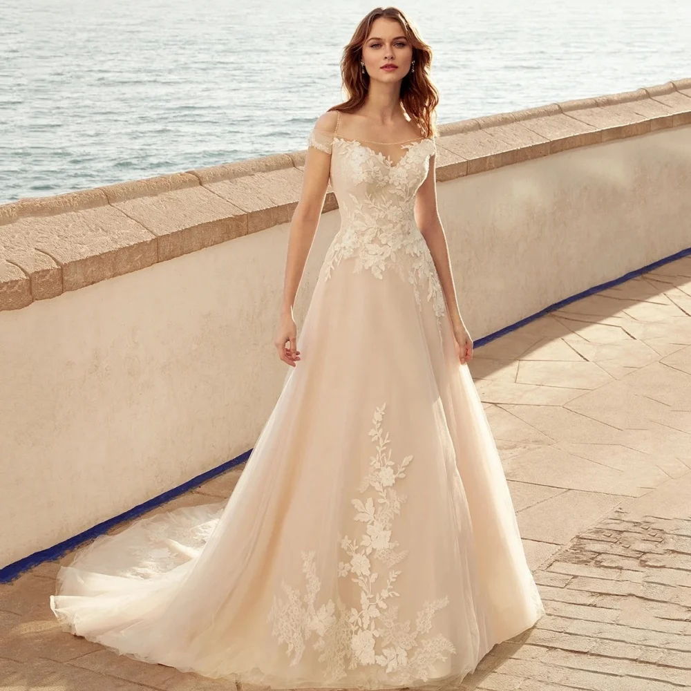 

Customized Luxury Wedding Dress Off Shoulder Strapless Bride Dresses Appliques A Line Bridal Gowns Boho New Vestidos De Novia