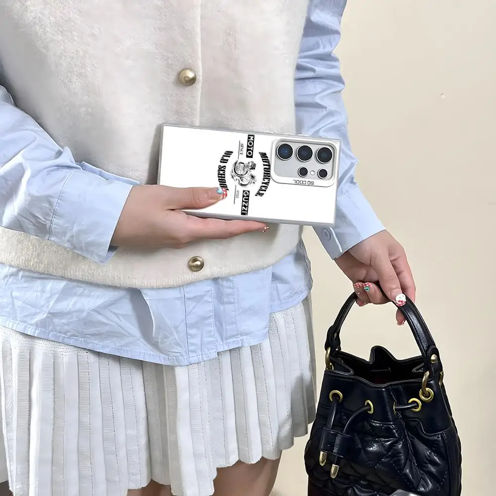 Custodia per telefono con logo Moto G-GuzziS per Samsung Galaxy S25 Edge S24 S23 S22 S21 S20 Ultra Funda Cover in silicone argento