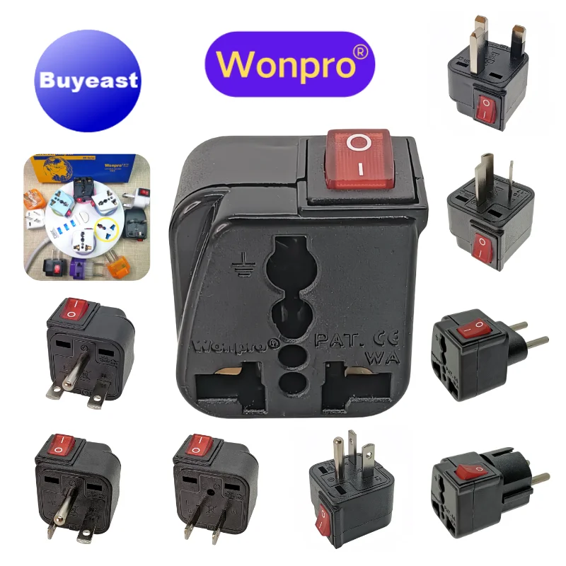 Universal US UK EU AU CN Schuko Multi Plug Adapter With On/Off Main Switch Wonpro WSA Series