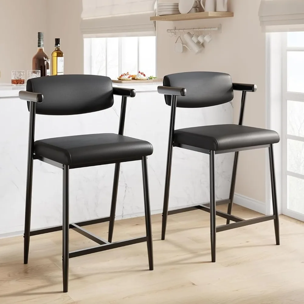 

GarveeHome Bar Stools Set of 2, 26.5 Upholstered Counter Height Bar Stools for 2 with Armrest, Wider Thickened Cushion, Bar Chai