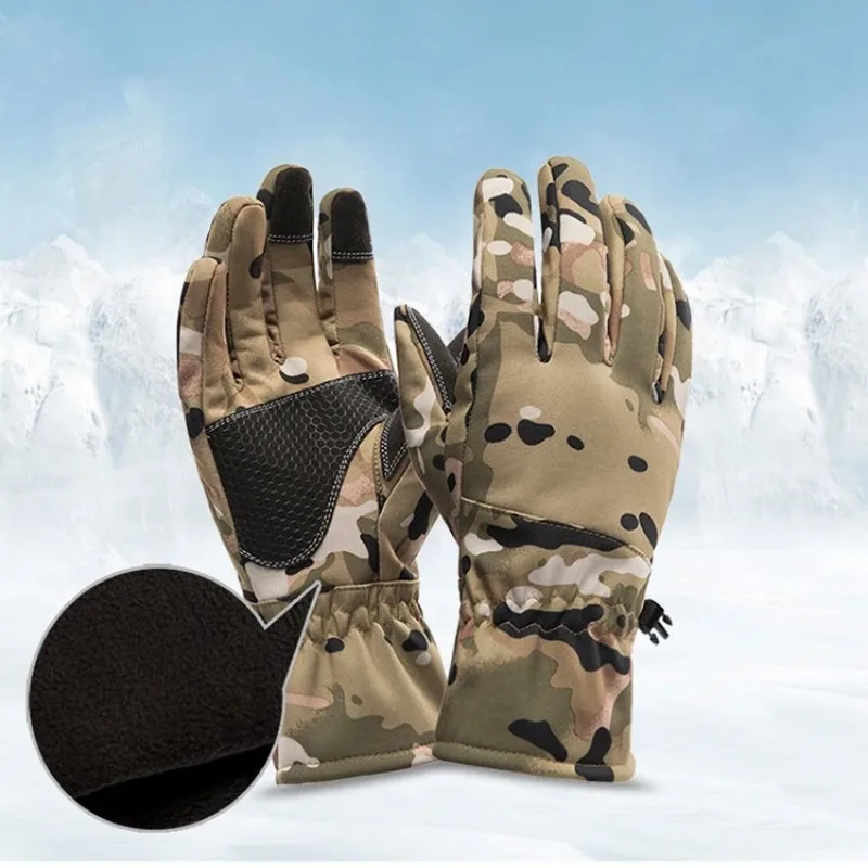 Nouveaux tactiques d'hiver en plein air Camouflage chasse chaud antidérapant gants de pêche imperméable écran tactile Ski Camping gants