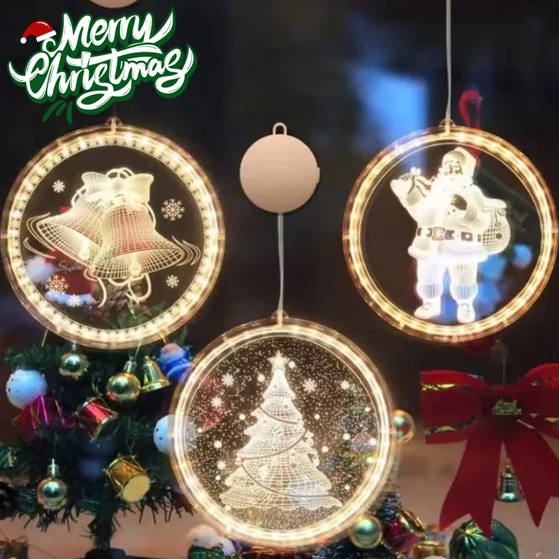 

Рождественские украшения, неоновые светодиодные гирлянды, 3D буквы на присоске, подвесные акриловые украшения, атмосферные огни для комнаты