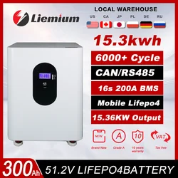 New 48V 300Ah LiFePo4 Battery Pack 51.2V 5kw Lithium Iron Phosphate Batteries 16S 100A Built-in BMS 48V 100AH 200AH Pack No Tax