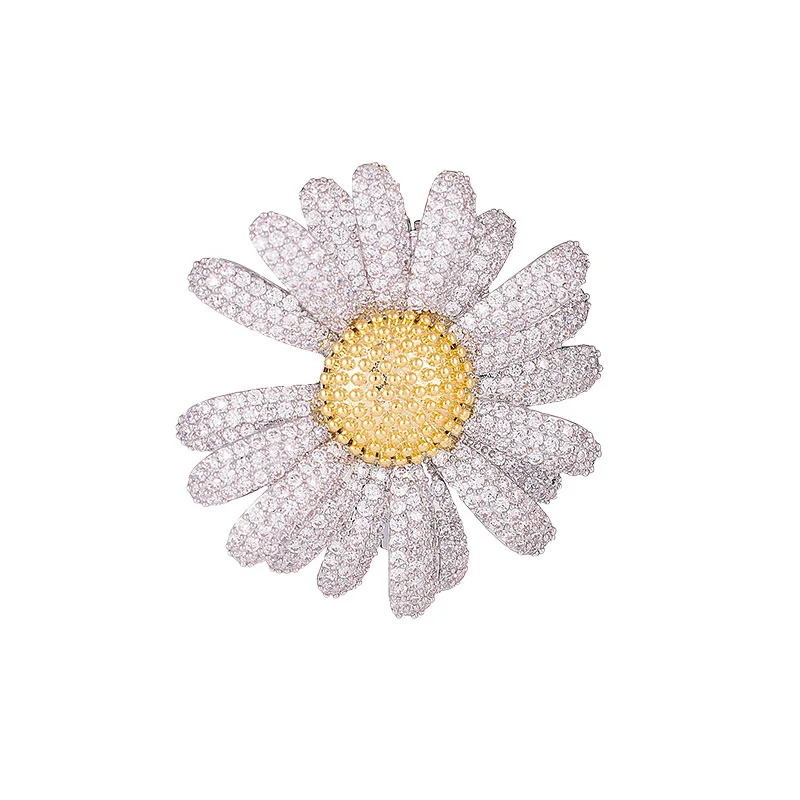 Elegant Cubic Zirconia Sunflower Brooch for Women Luxury Coat Suit Corsage Pin Wedding Engagement Party Jewelry Gift Wholesale