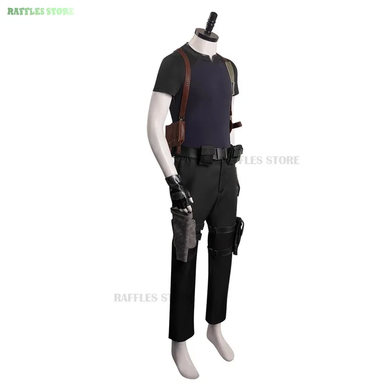 Disfraz de Resident 4 Remake Leon Kennedy, peluca, uniformes de lucha, disfraz de Cosplay malvado de riesgo biológico, Carnaval de Halloween para hombres adultos