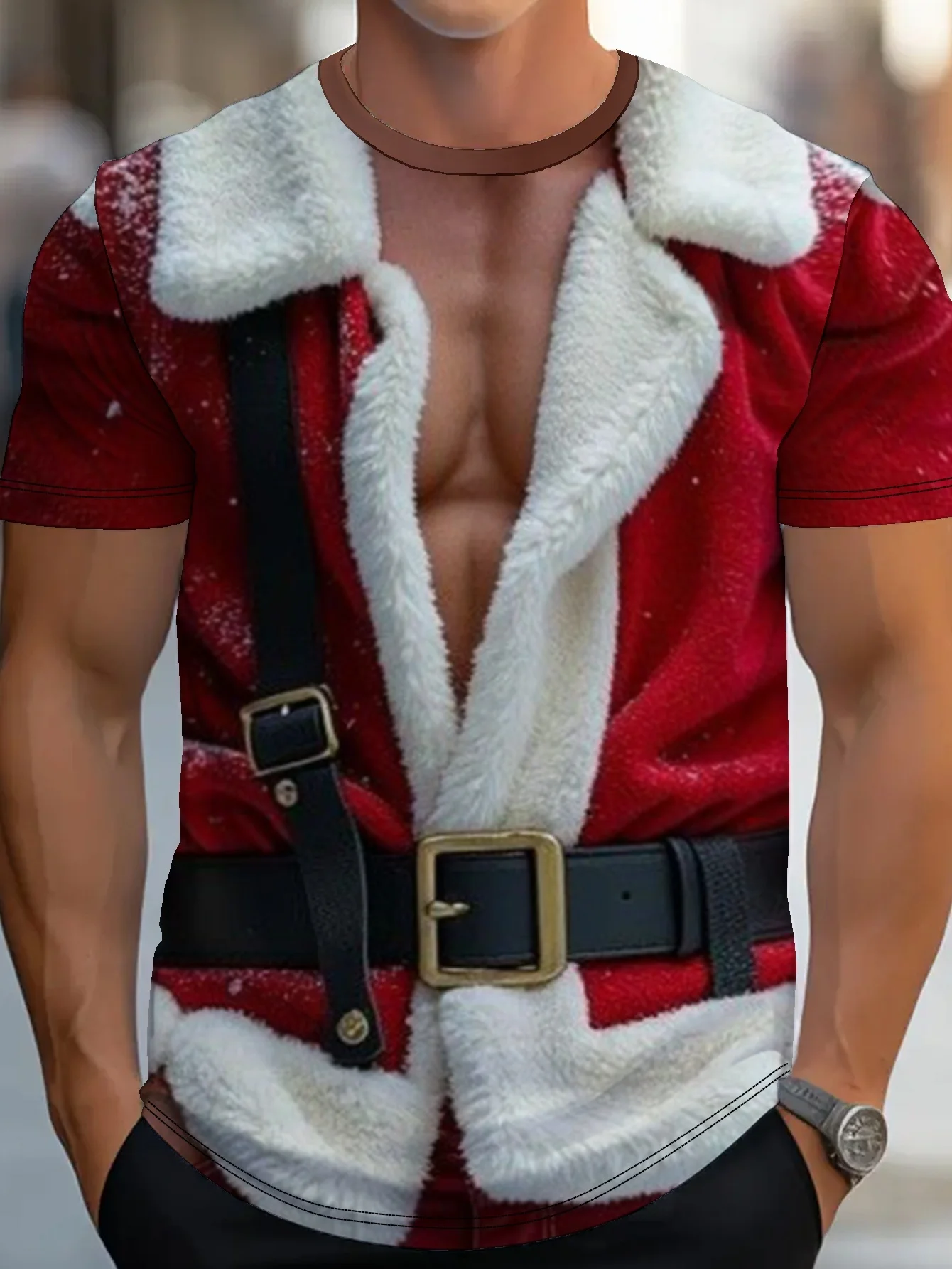 

3D Full Print Christmas T-Shirt for Men Santa Claus and Elf Costume Style, White Beard and Red Suit Design Men's Clothing Tees