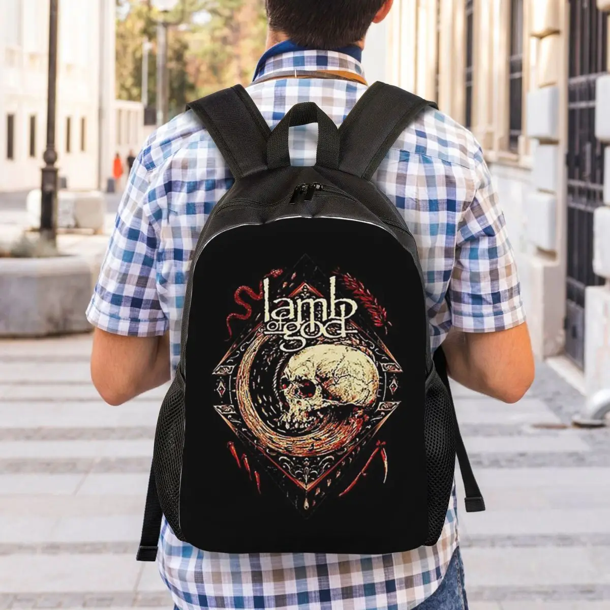 Black Metal Lamb Of God Backpack Student Boys Girls BookBag School Bag Laptop Shoulder Bags