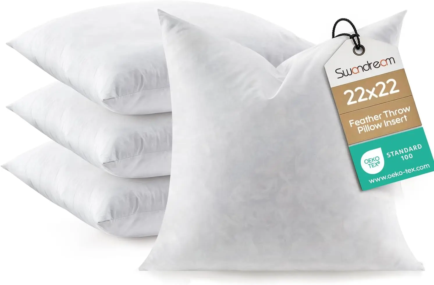 

Feather Throw Pillow Inserts Set of 4, Soft Fluffy 22x22 Decorative Pillow Insert for Bed, Couch & Cushion