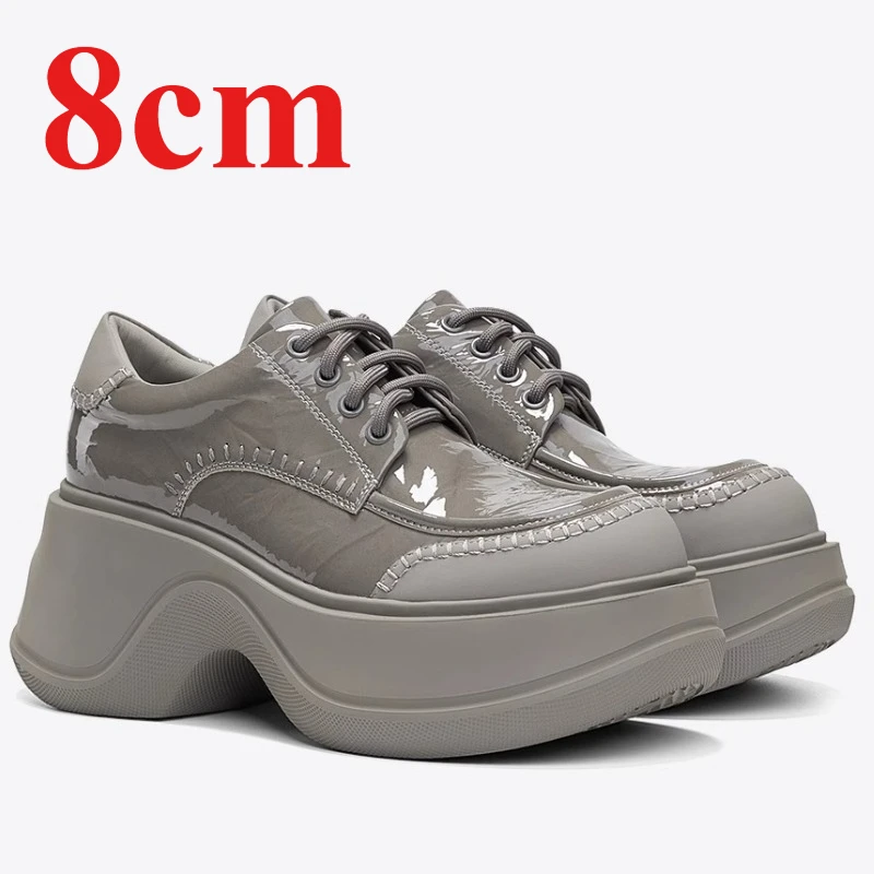 

European Fashion Urban Street 8cm Height Increasing Shoes for Women's Retro Classic Loafers Genuine Leather Casual Sports Shoes
