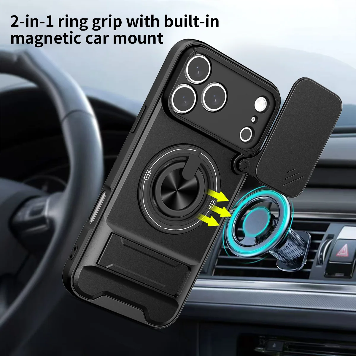 Magnetic Phone Case for IPhone 11 12 13 14 17 Pro Max 17 Air 15 16 Plus Shockproof Slide Camera Protection Lens Ring Stand Cover