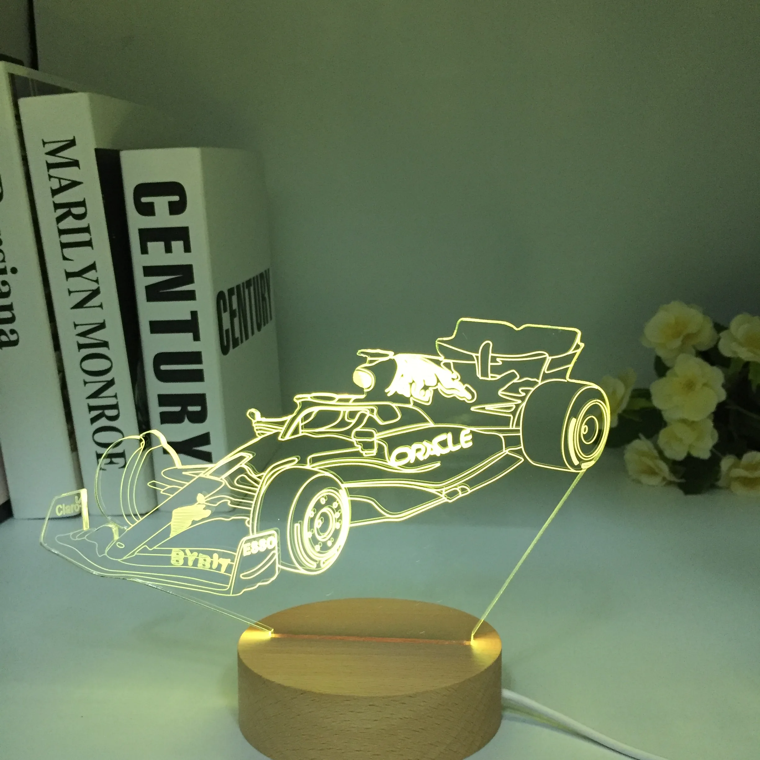 3d Illusion Lamp F1 Wooden Sports Car Nightlight for Child Bedroom Decor Color Changing Atmosphere Event Prize Led Night Light