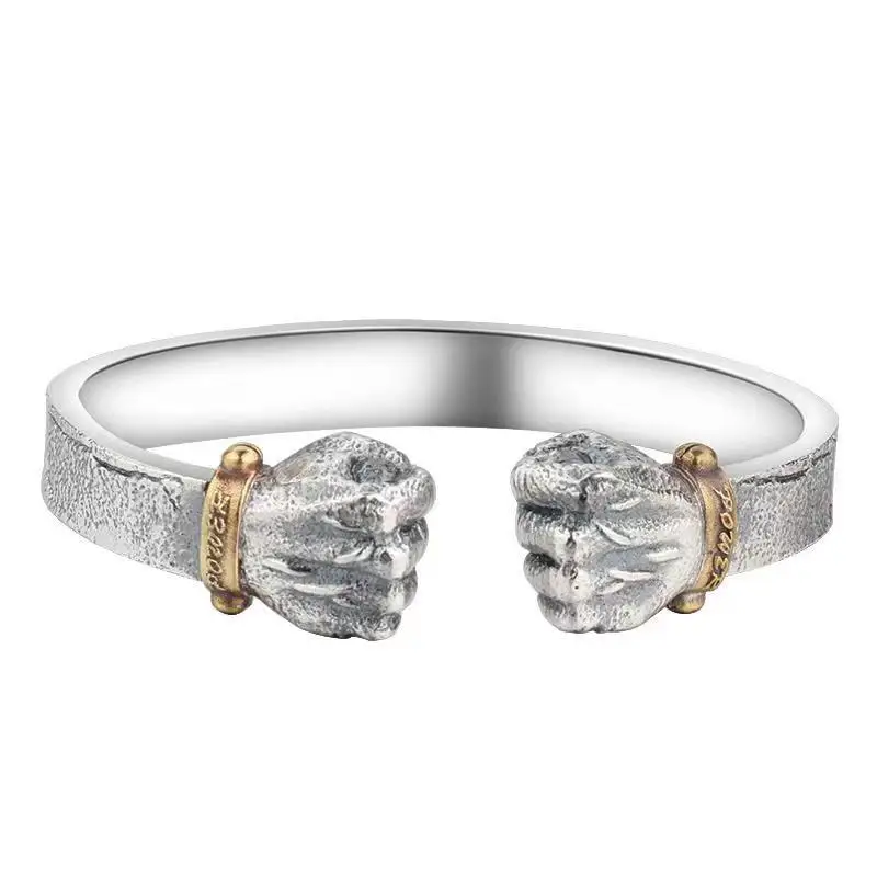 Domineering Silver Bangles Men And Women S925 Sterling Silver Personality Gift Retro Solid Color Silver Open Boxing Bracelet