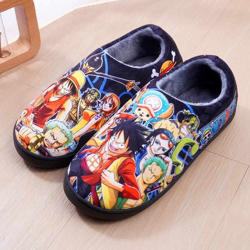 One Piece Logo Chooper Luffy Indoor Slippers Flat Home Cute Cartoon Slippers Unisex Couple Heel Cover Warm Non-slip Shoes Winter