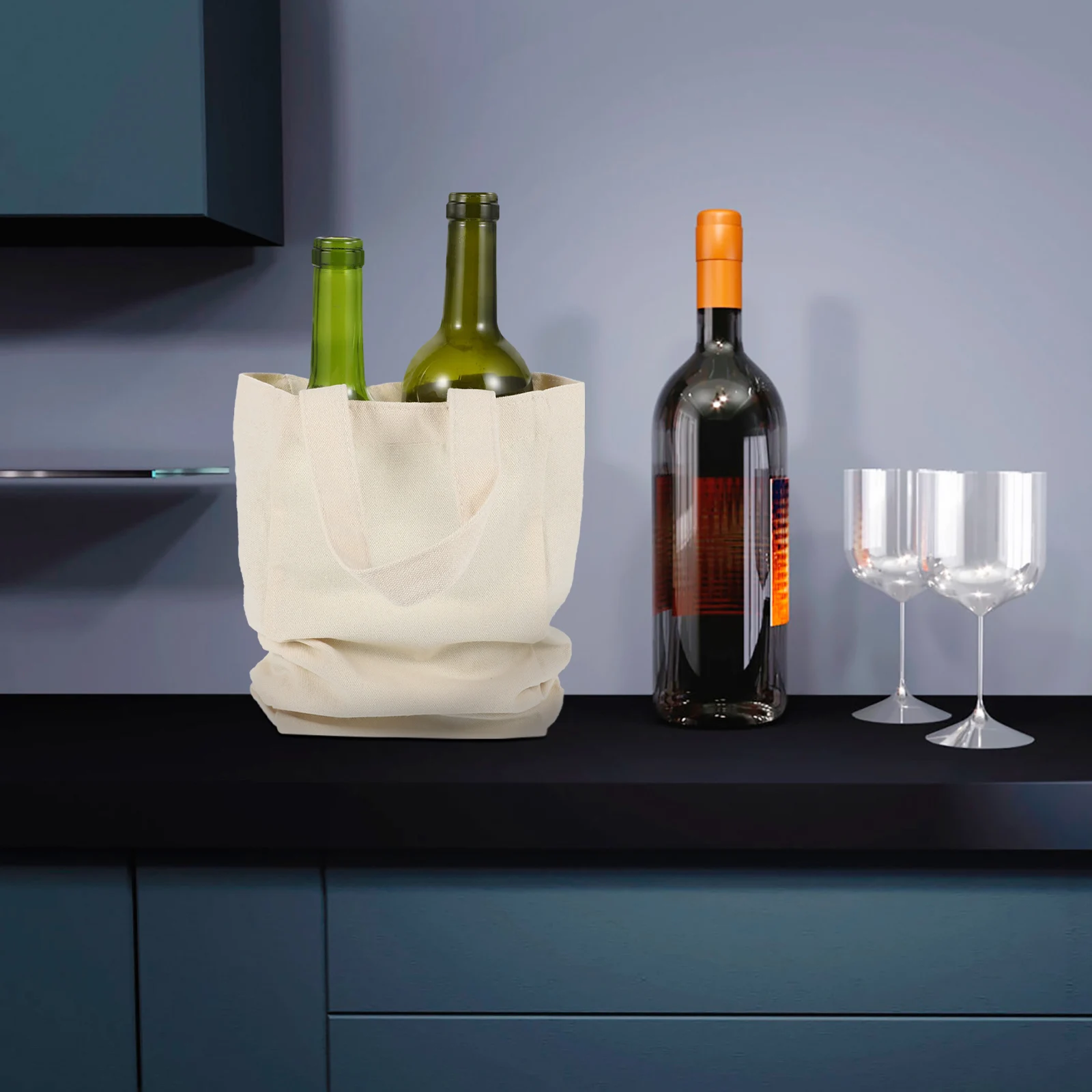 

2Pcs Large Capacity Wine Bottle Bag Canvas Lightweight Portable Pouch Durable Design