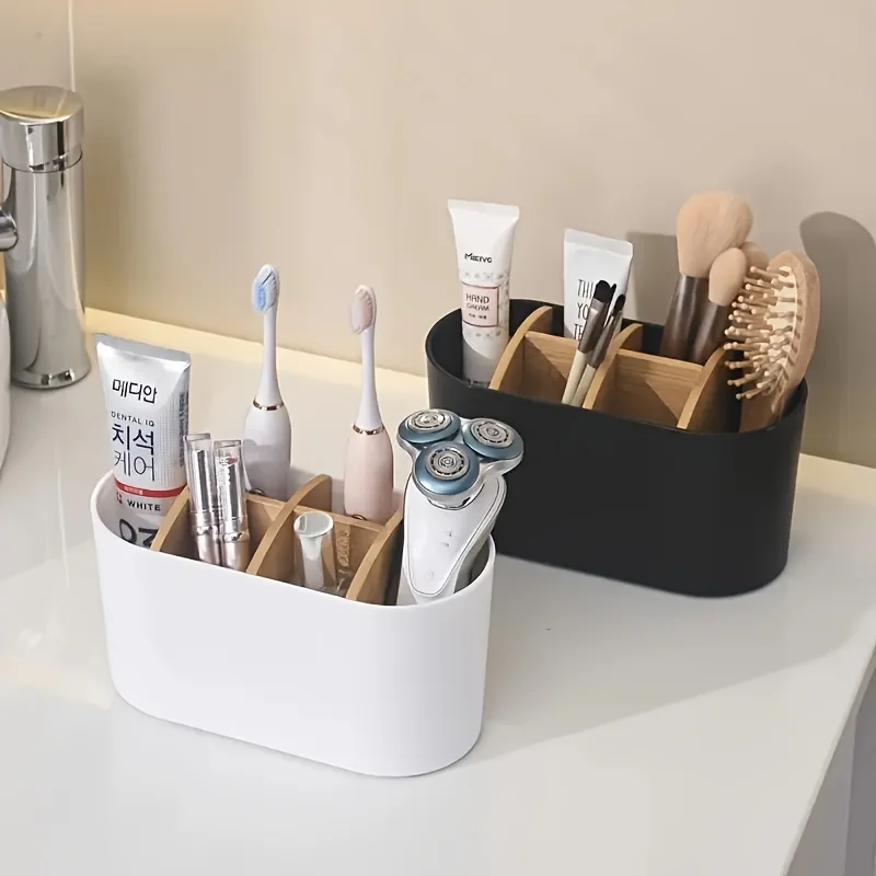 

Черный пластиковый держатель для зубных щеток с 5 слотами и разделителями — легкий органайзер на столешнице — держатель для зубных щеток для ванной комнаты