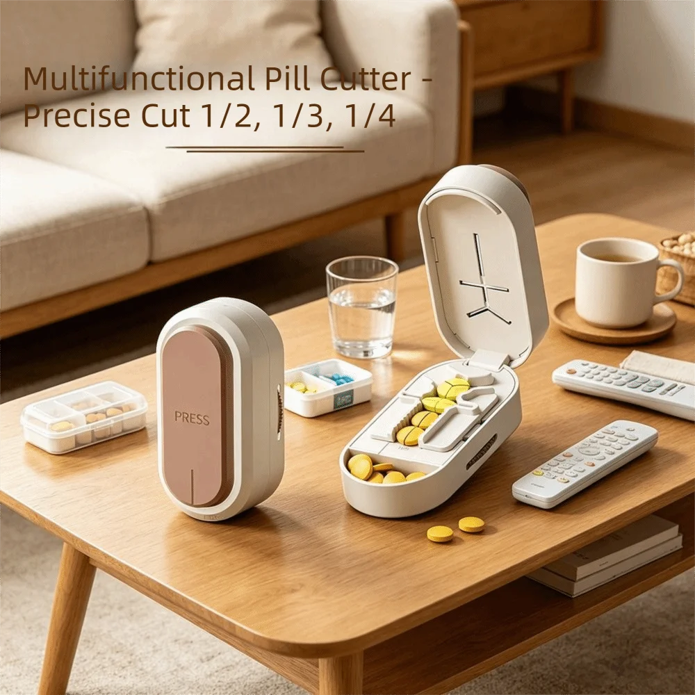 Dustproof Pill Cutter Adjustable Hidden Blade Pill Splitter Drug Tablet Divider Organizer Crusher Divider