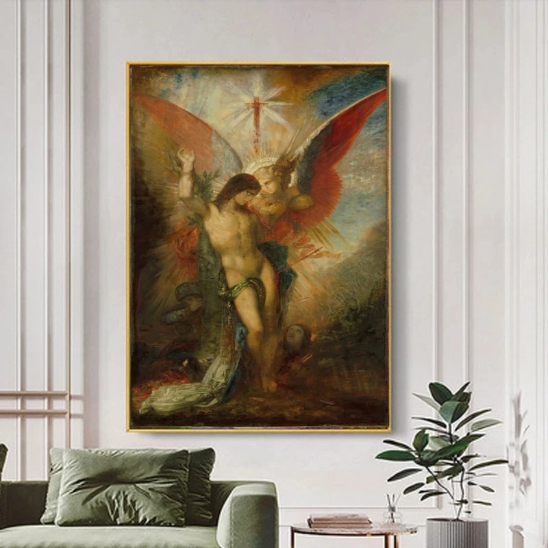 Classic Figure Art Saint Sebastian And The Angel (C. 1876) Gustave Moreau Oil Painting Reproduction on Canvas Hand Painted Decor