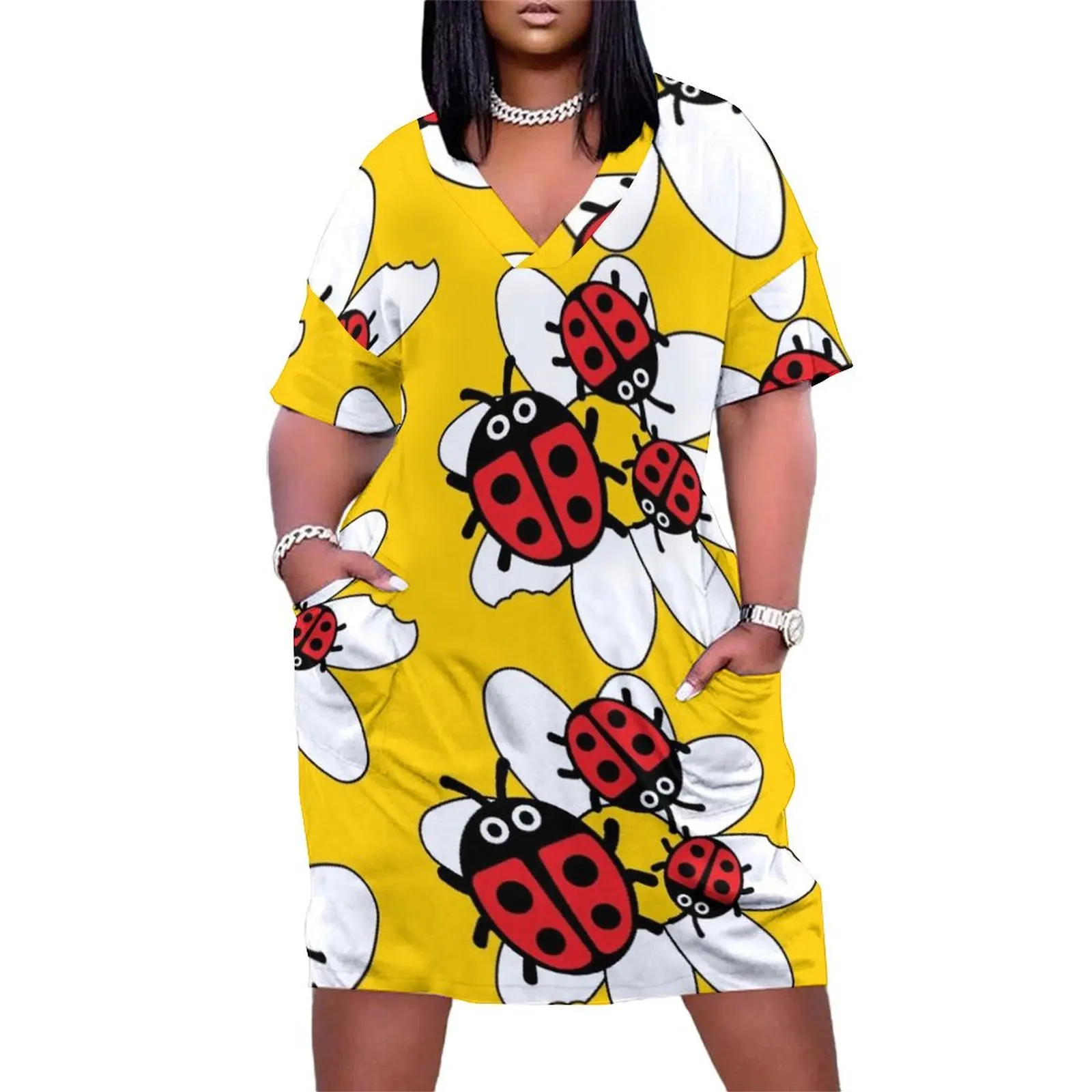 

Kids Ladybirds Ladybugs - Coccinellidae Beetle - Red And Black Ladybugs - Sweet Kids Gifts Loose Pocket Dress