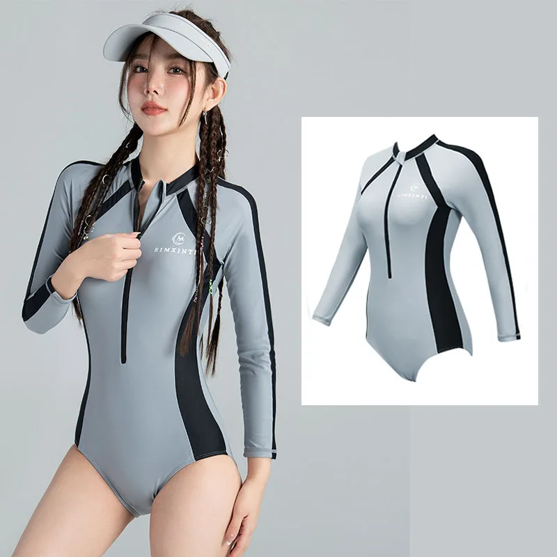 Slim Fit Cutout One Piece Rash Guard for Women, Long Sleeve UPF50+ Swimsuit, Quick Dry Diving Surf Bathing Suit