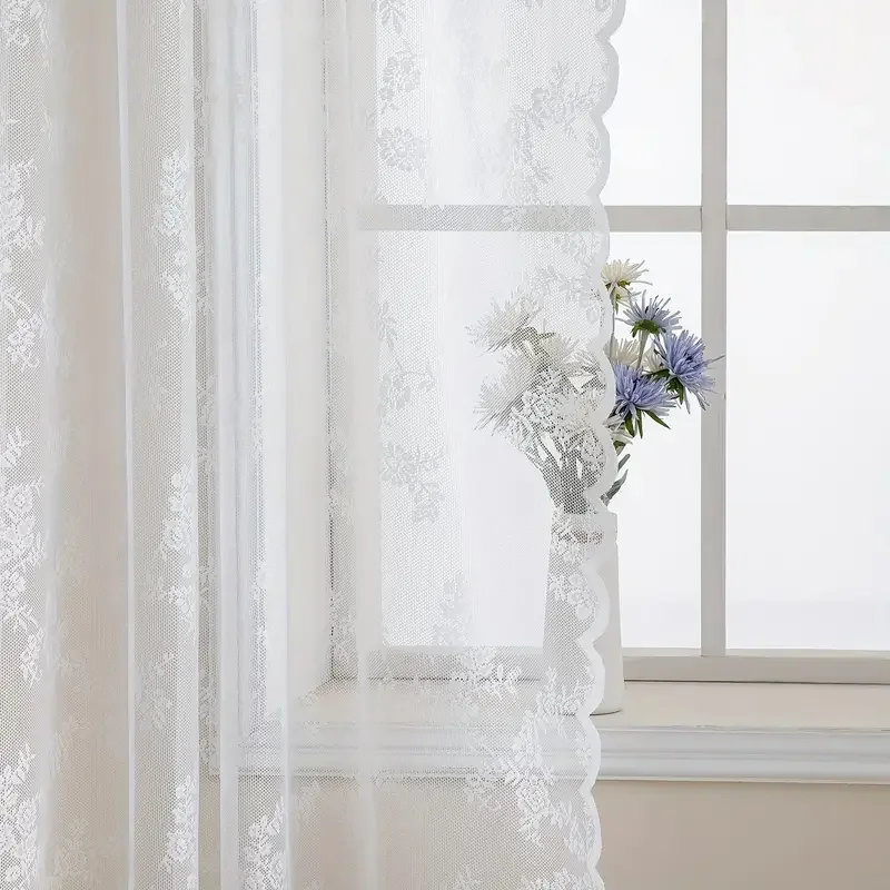 1 Piece Vintage Floral Embroidery Clear Lace Curtain Panel - Privacy & Light Filtering, Machine Washable