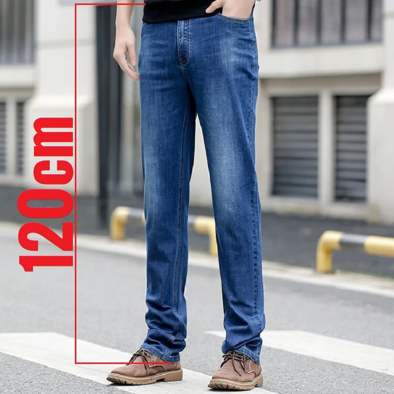 New Big Tall Men Size Summer Thin Jean Men High Waist Straight Leg Denim Trouser Male Extral Long Length 190cm 200 Cm Lengthened