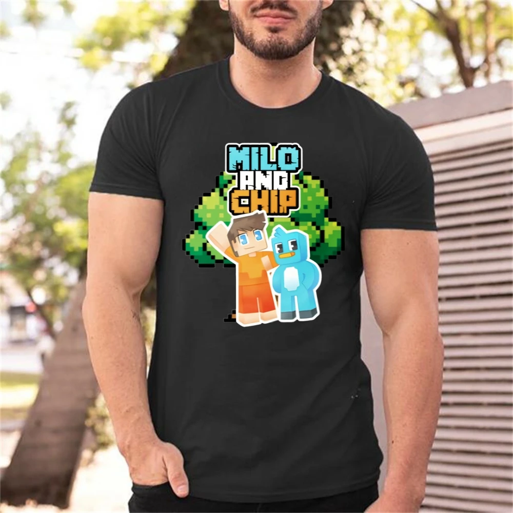 Milo And Chip Pixel Art Graphic T Shirt Soft Breathable Casual Top For Party School Holiday Gift