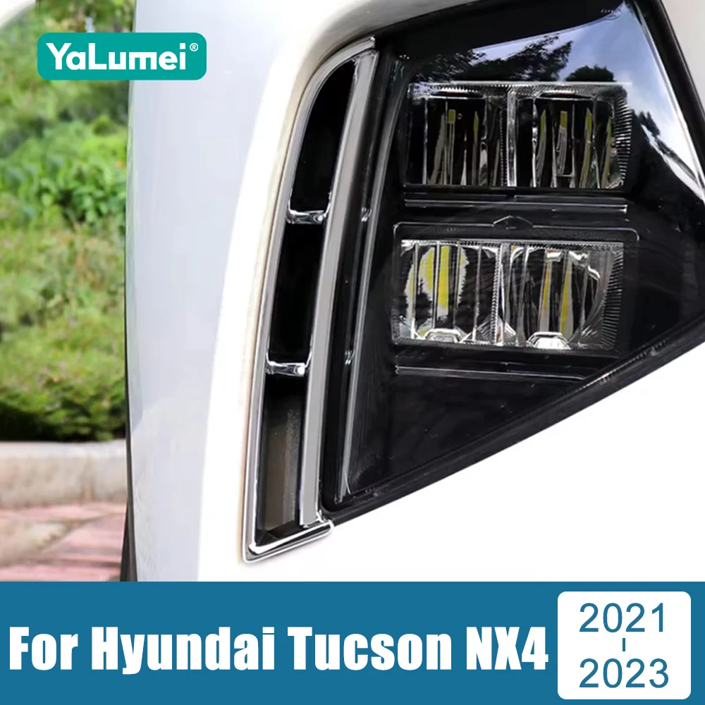 

For Hyundai Tucson NX4 2021 2022 2023 ABS Car Front Fog Light Eyebrow Frame Cover Trim Protector Strip Stickers Accessories