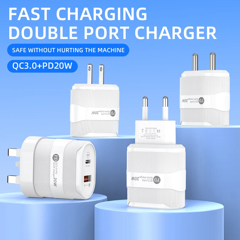 PD 20W USB Charger Dual Port Type C Fast Charging Wall Charger For iPhone 15 14 13 Samsung Xiaomi Portable Phone Charger Adapter