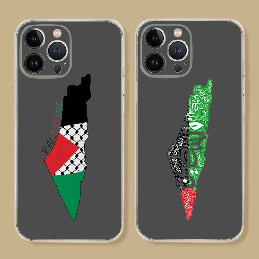 Palestine Flag Map Passport Phone Case For iPhone 15 14 13 12 11 Pro Xs Max Mini XR X 7 8 Plus Transparency Funda Soft Cover