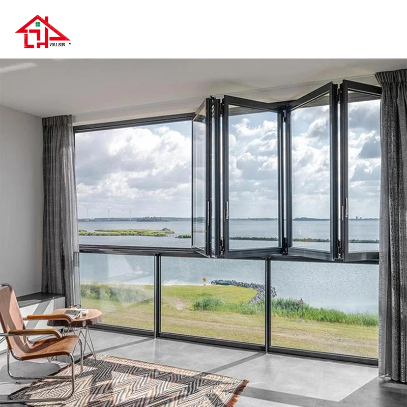 نافذة ثنائية الطي من الزجاج المقسى من الألومنيوم، نافذة أكورديون أفقية قابلة للطي مباشرة من المصنع لديكور المنزل الداخلي حسب الطلب #4