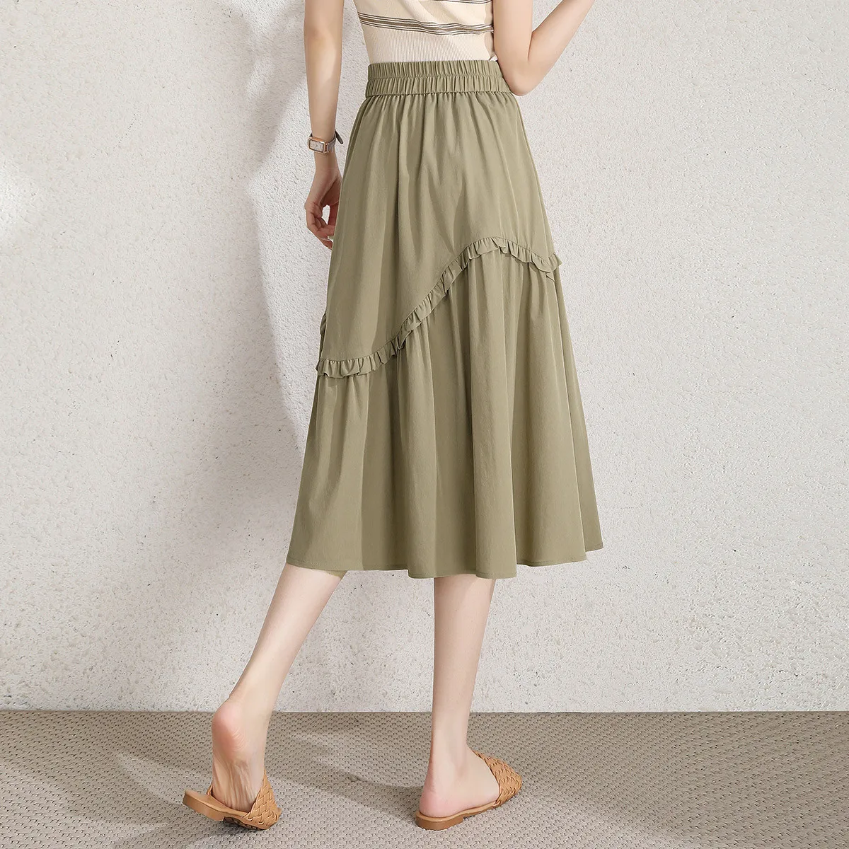 LOUIS YAO nouvelle dentelle décoration a-ligne jupe longue 2025 printemps été taille haute conception élastique femmes demi jupe Chic rue