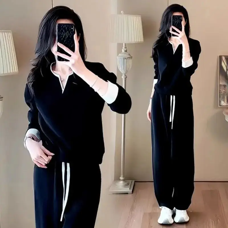 

Fashionable Casual Women's Two-Piece Set Spring Autumn 2026 New Style Sporty Leisure Outfit V-Neck Long Sleeve Long Pants