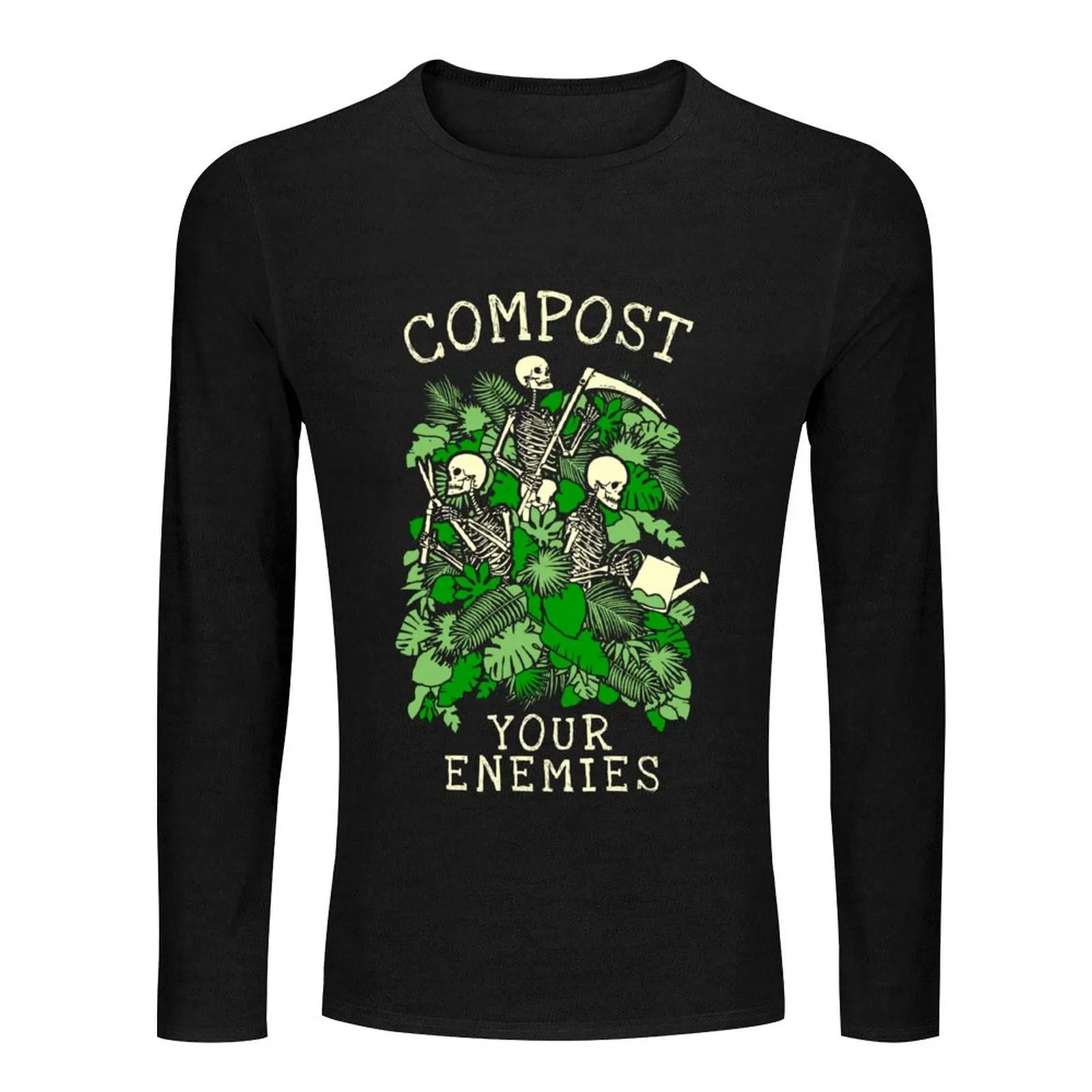 Compost Your Enemies Funny Gardening Goth Skeleton Gardener Long T-Shirt blank t shirts vintage t shirt mens cotton t shirts