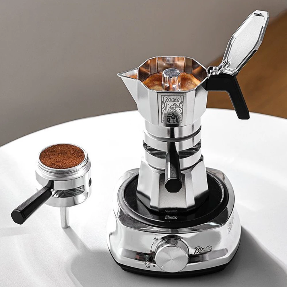 2-Personen Thermostatische Doppelventil-Mokkakanne 120ML Haushalts-Kleine-Kaffeemaschine mit Pulverspender Espressokanne