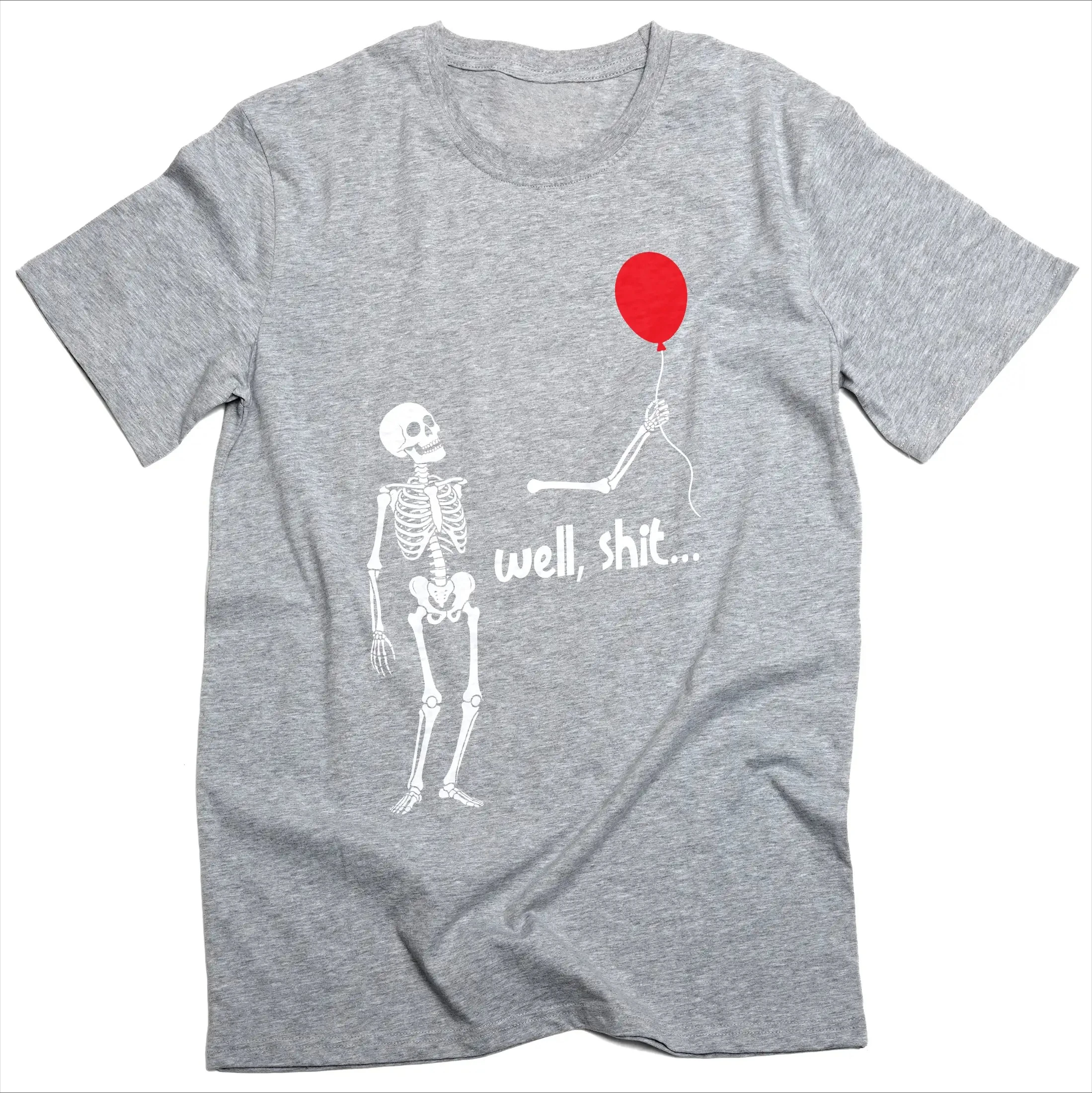 2026 Fun Fashion New Gothic Skull Handheld Red Balloon T-shirt Outdoor Sports T-shirt Short Sleeve Round Neck T-shirt Large