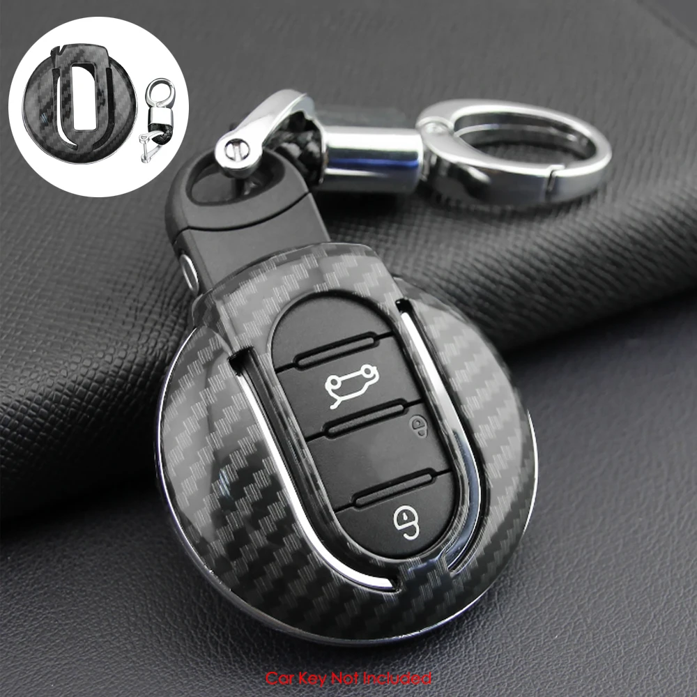 Carbon Fiber Car Key Case Full Cover Fob Shell Chain Ring For Mini Cooper Countryman Clubman F55 F56 F57 F60 F54