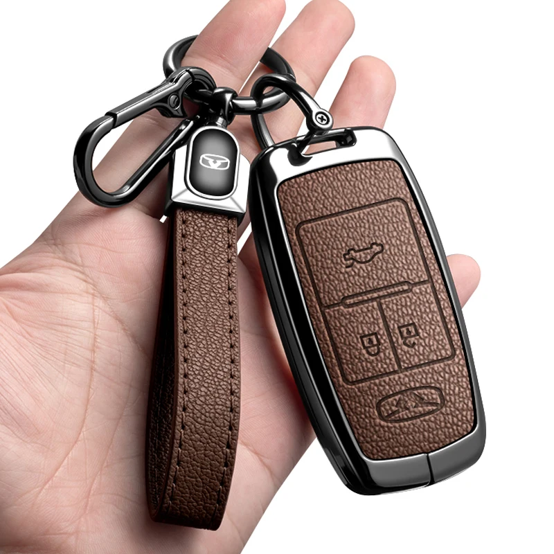 

Metal Leather Car Key Case Fob Cover For Chery COWIN Auto Showjet FX11 Pro EV 2020 2021 2024 Protector Shell Accessories