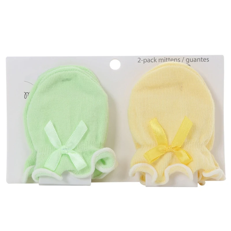 Solid Color No Scratch Mitts Baby Anti Scratching Soft Cotton Bows Gloves Newborn for Protection Face Scratch Hands Glov