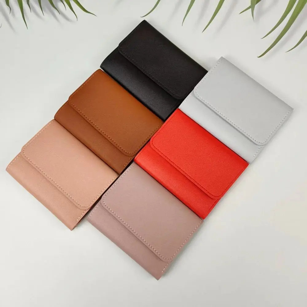 

Triple Fold Girl Credit Card Holder Simple Solid Color Ultra-thin Small Coin Purse PU Leather Female Wallet