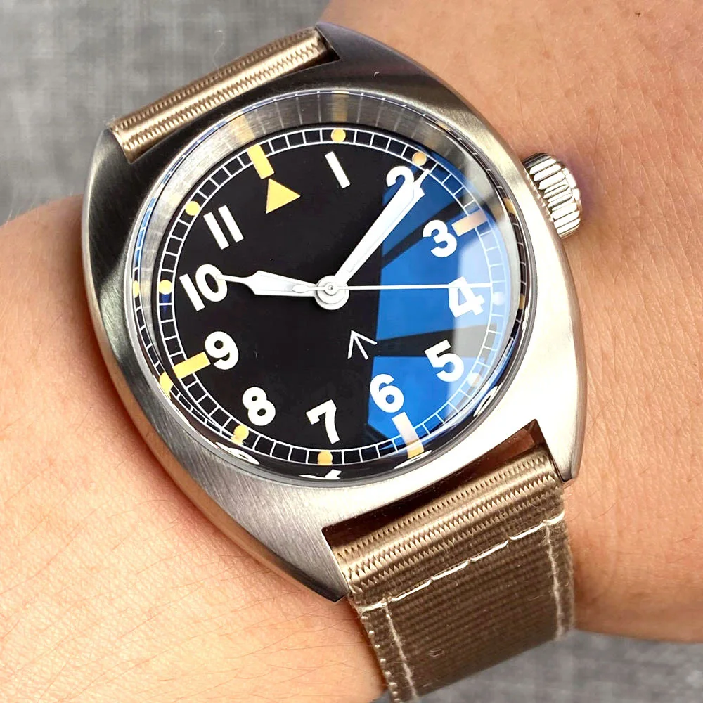 ミリタリウォッチ　ノーロゴ 36mm ビッグクラウン自動巻き キャンティーン タンドリオ ミリタリー 自動巻き メンズウォッチ 20ATM