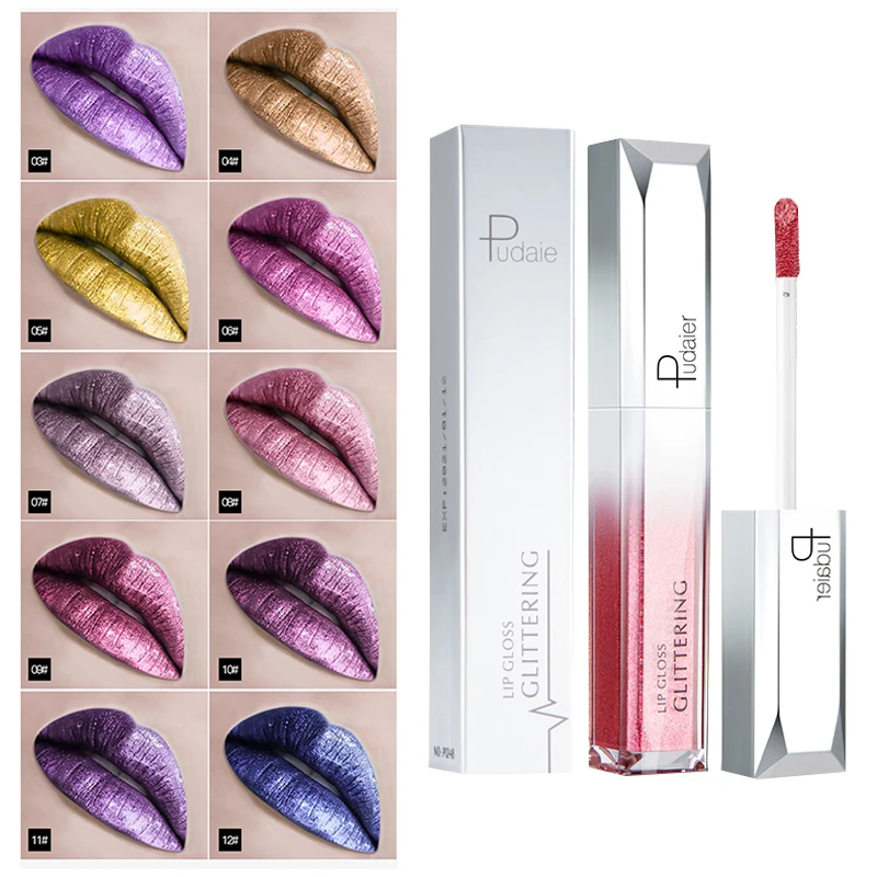 6 Colors Metallic Glitter Diamond Liquid Lipstick Waterproof Long Lasting Pearl Shiny Lip Gloss Charming Women Lip Makeup