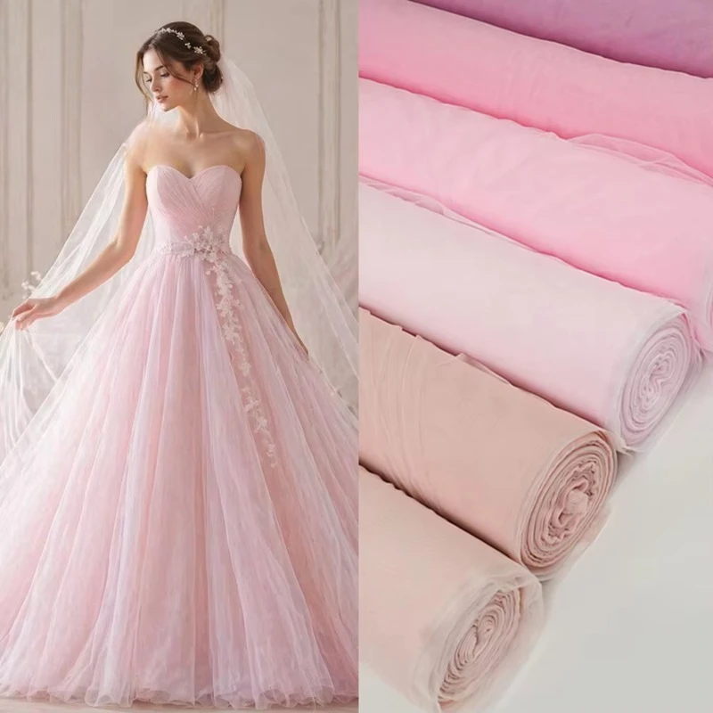 Tela de Tul Rosa Claro con Bordado para Boda, Malla de Nylon Tejida, Tul Rosa Pálido para Vestido de Fiesta o Graduación ML50