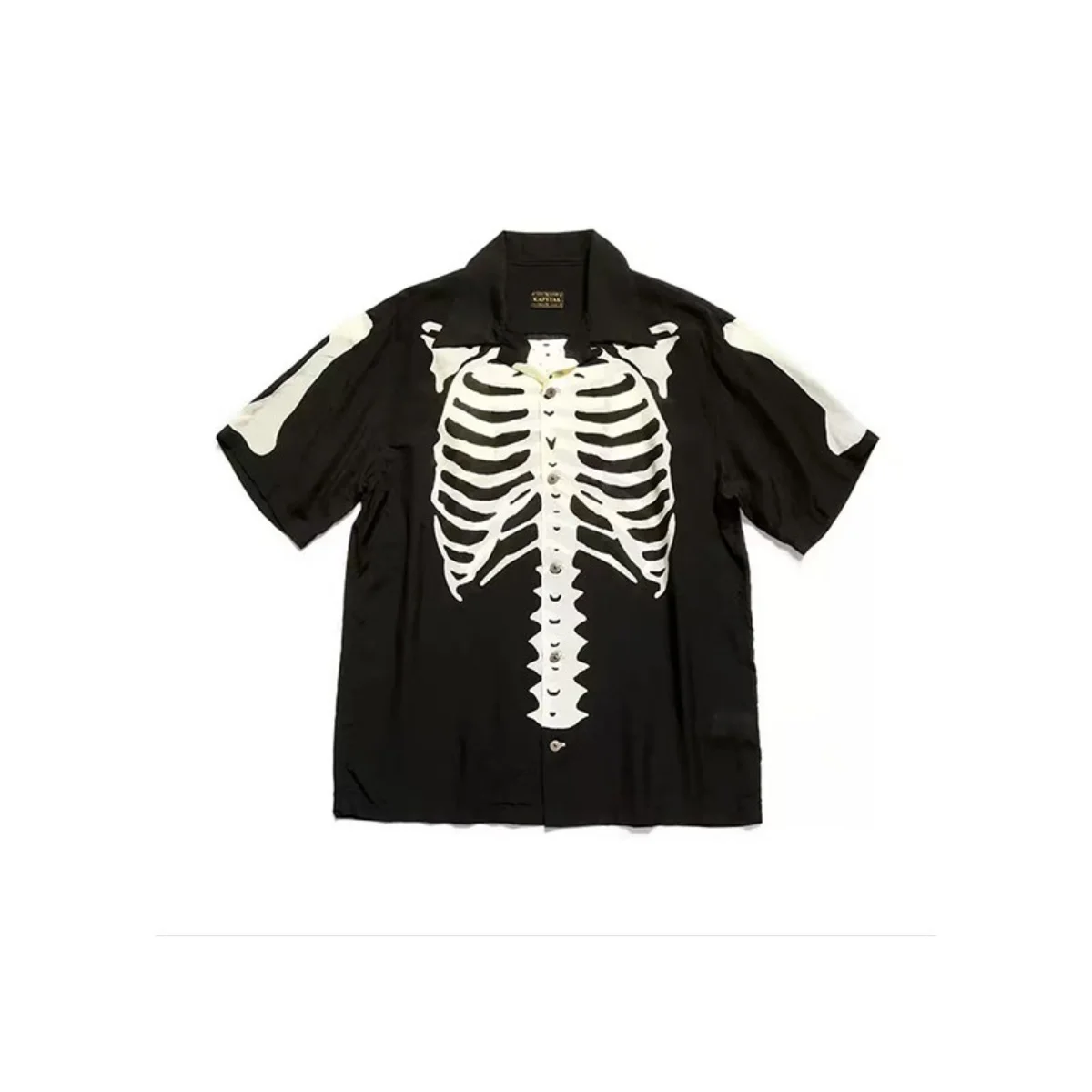 

KAPITAL Мужская и женская свободная футболка с короткими рукавами в японском стиле ретро с принтом костей.
