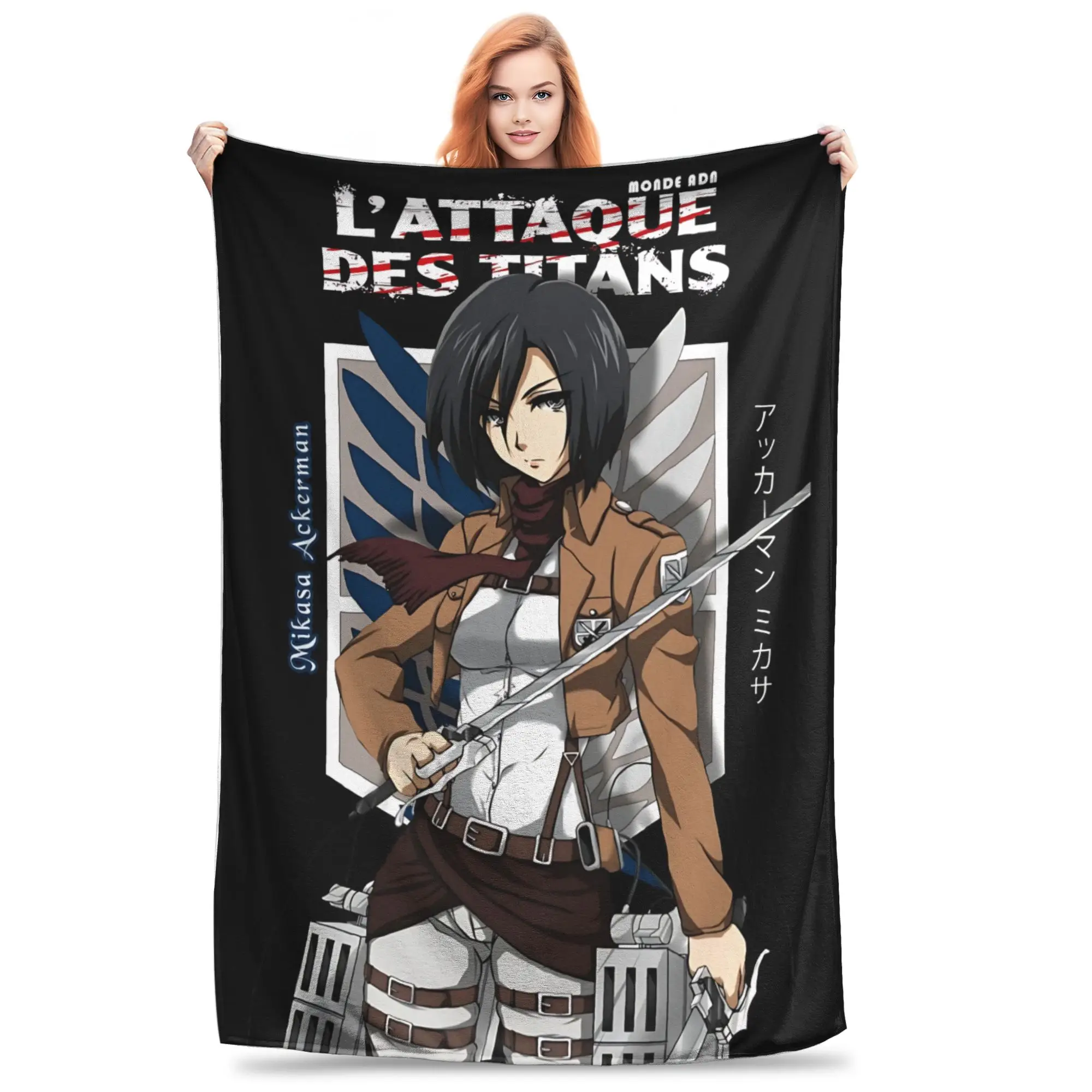 1PC Attack on Titans Mikasa Ackerman  home room decorations Winter Blankets for Adults Bedding Home Interior Sofa Knee