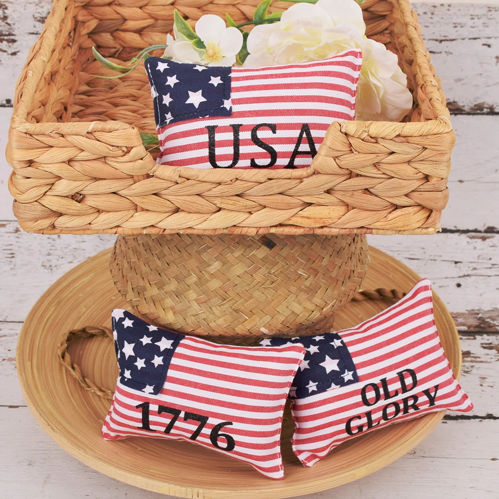 

3 Pcs American Flag Mini Pillow Independence Day Accessory Decor Pillows Decoration Tray Decorative Home for Fabric