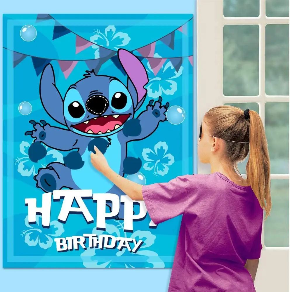 Pin The Nose on The Stitch Party Game Posters with Blue Pink Sticker for Kids Baby Shower Birthday Party Favor Decorations Sets