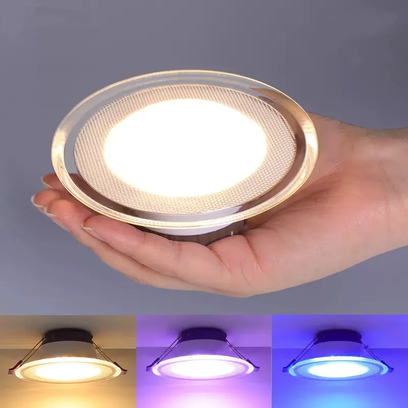 5W Indoor Round Recessed LED Downlight SMD2835 Colorful Dimmable Acrylic LED Panel Spotlight 3CCT Color Changing  LED Plafond