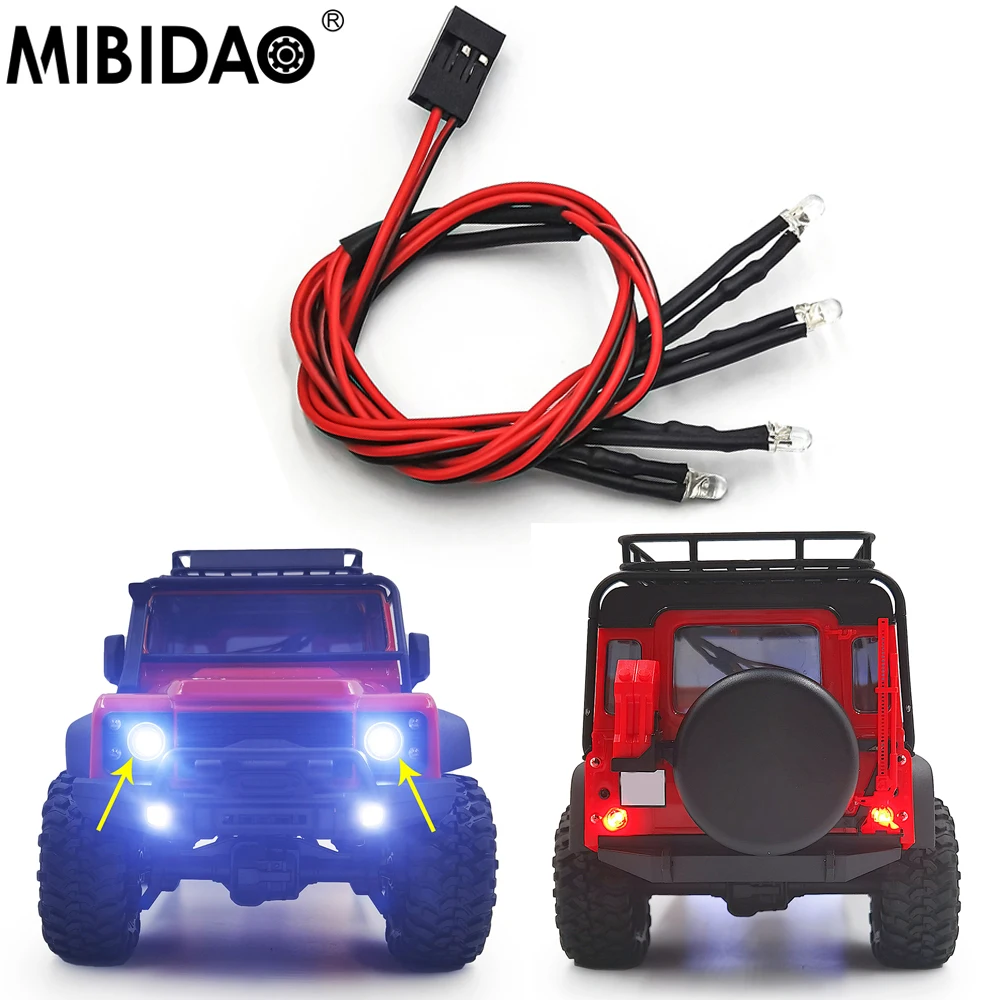 MIBIDAO zestaw przednich i tylnych świateł LED reflektor reflektor lampa tylna dla 1/18 TRX-4M Bronco Defender części do zdalnie sterowanego