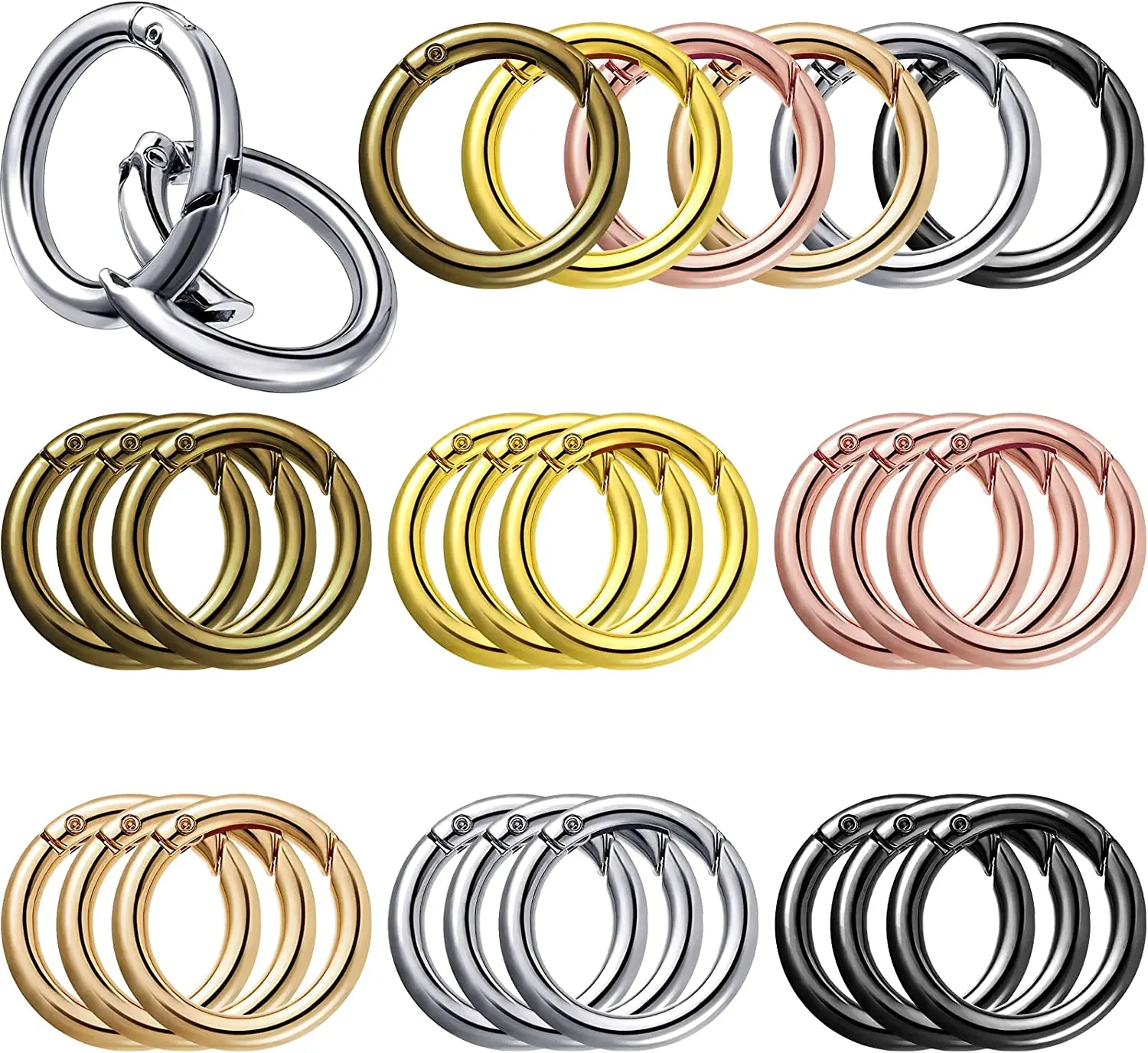 20 pçs metal o anel primavera fechos para diy jóias openable redondo mosquetão chaveiro saco clipes gancho cão corrente fivelas conector